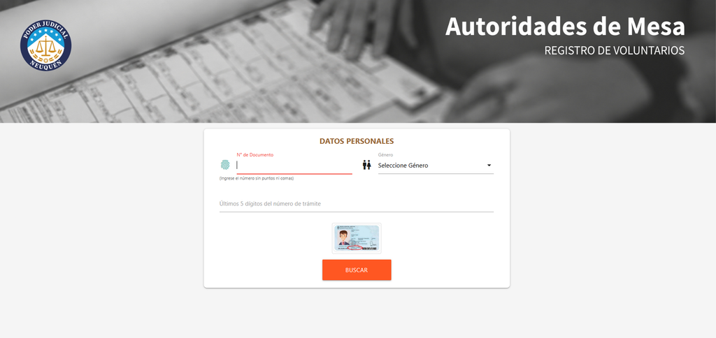 Pantalla del sistema de inscripción de autoridades voluntarias